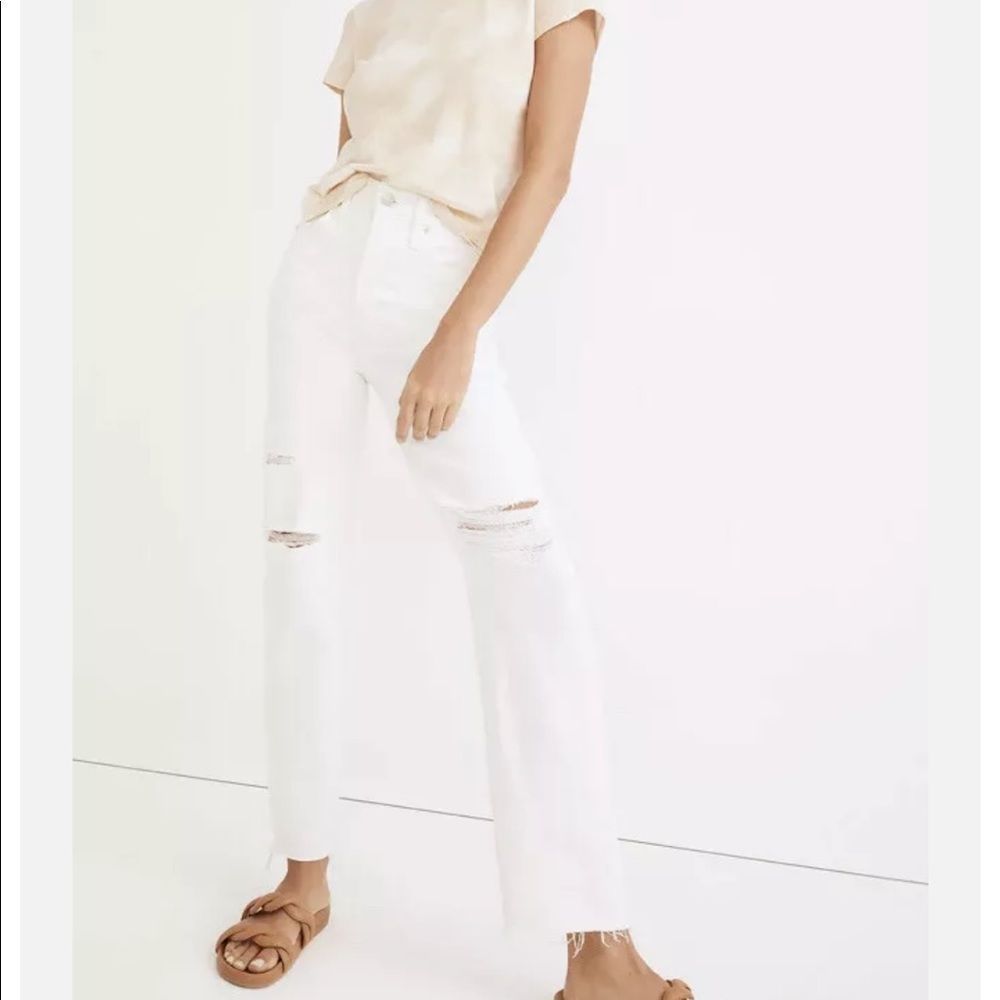 Madewell White Distressed High Rise Jeans - Perfect Vintage Straight Jean